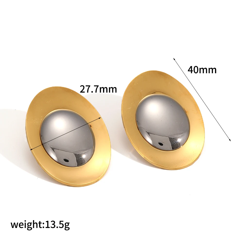 الحد الأدنى الفولاذ المقاوم للصدأ البيضاوي PVD مطلي الذهب مختلط اللون أقراط المرأة اليومية للماء مجوهرات اكسسوارات #6