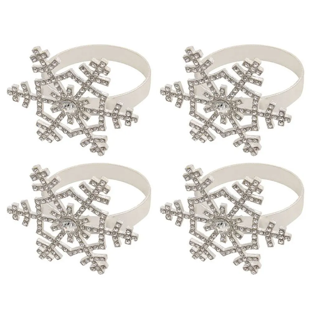 4Pcs Festive Napkin Rings Christmas Snowflake Pattern Elegant Serviette Buckles for Prom Banquet Party Decoration