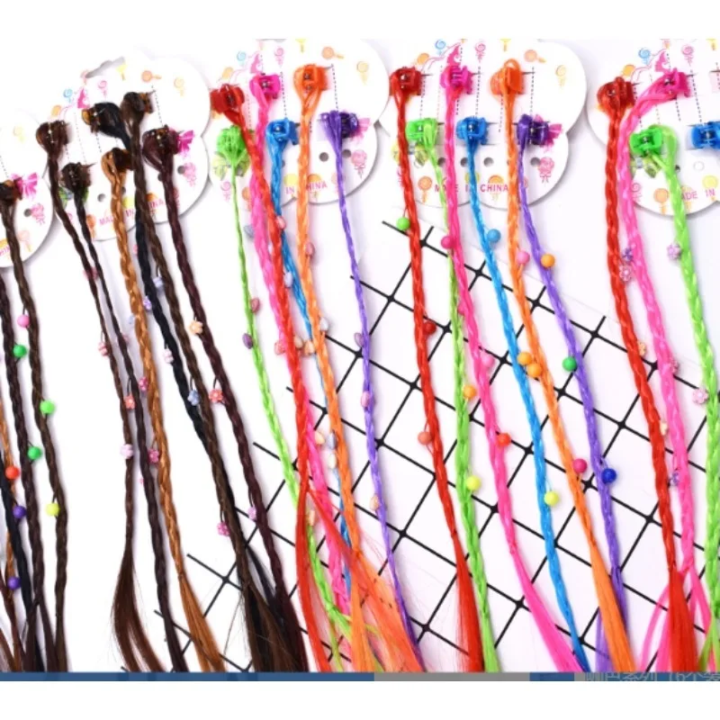 12 قطعة من وصلات الشعر المضفائر الملونة مع مشبك كبس قوس قزح مضفر للأطفال أداء الأطفال الفتيات أزياء الهالوين