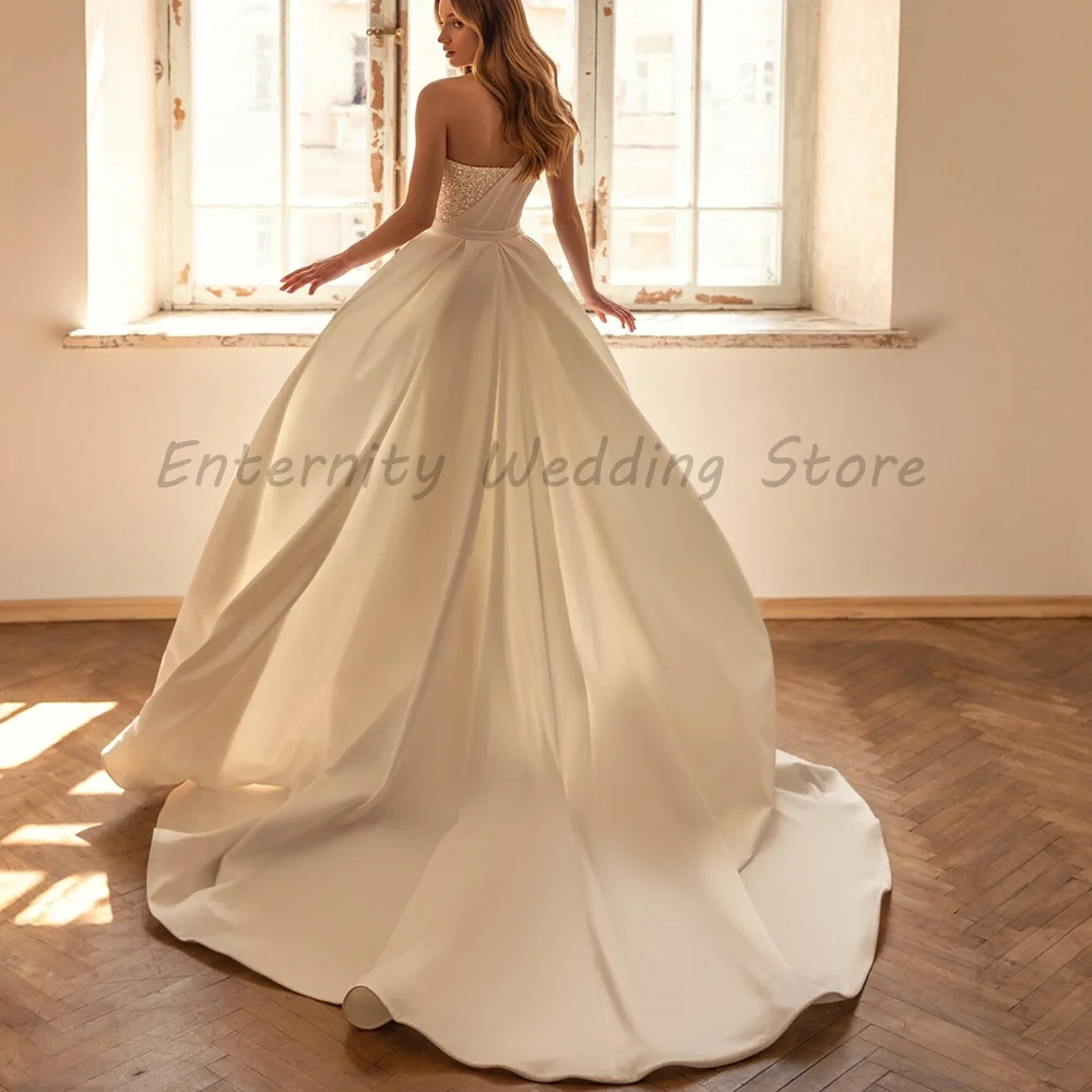 Luxury Ivory One Shoulder Mermaid Wedding Dress 2025 Sparkly Sequin Bodice Satin Detachable Train Bridal Gown