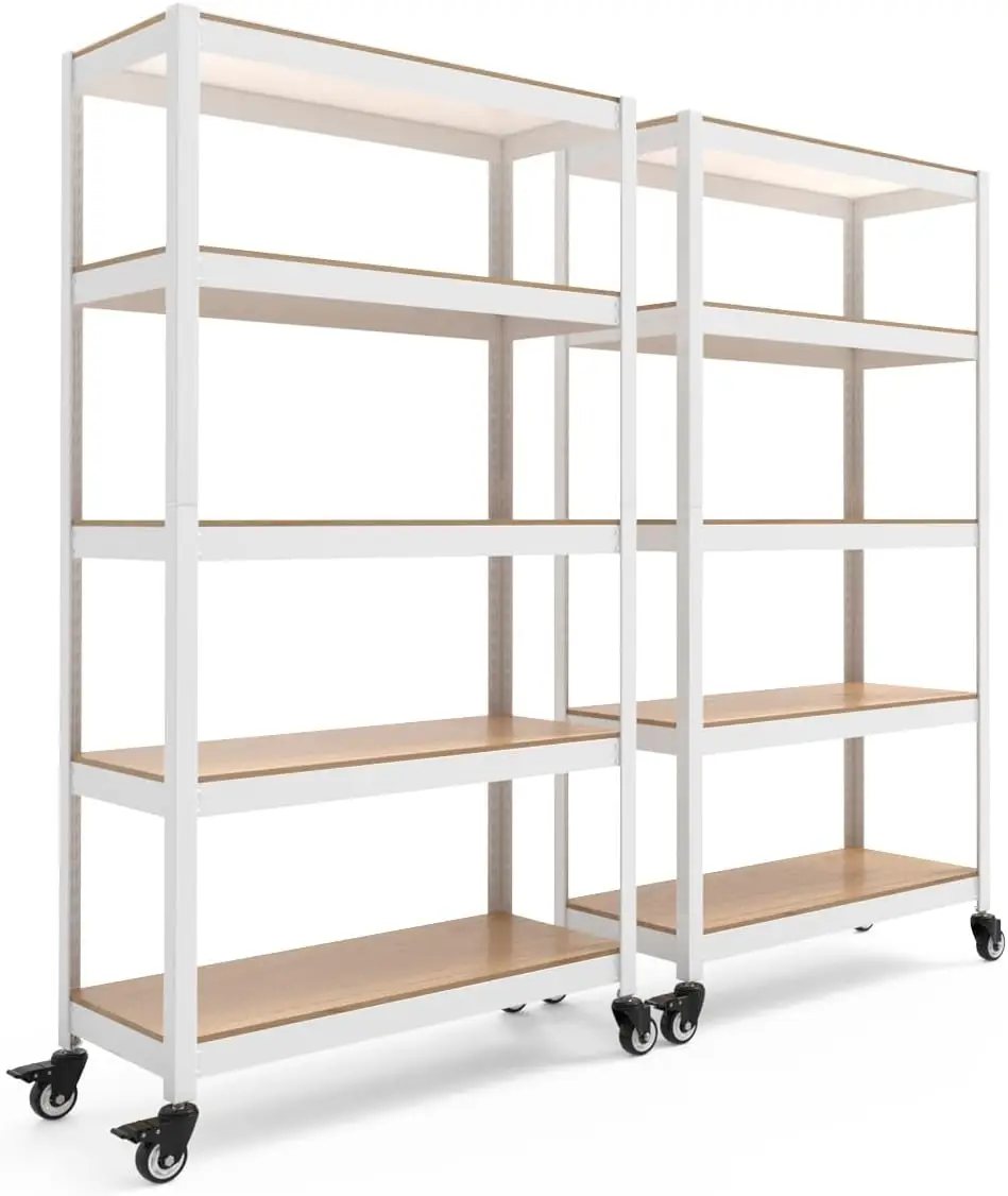 Homedant House White 5-Tier Metal Boltless Rolling Cart Shelf Rack Casters Heavy Duty Wheel Shelving Unit Adjustable Storage