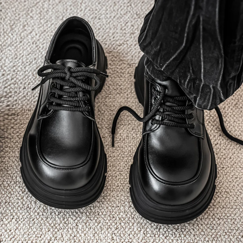 

Couple's casual leather shoes Four Season thick sole anti slip comfort men's and women's workwear shoes plus size lace up shoes