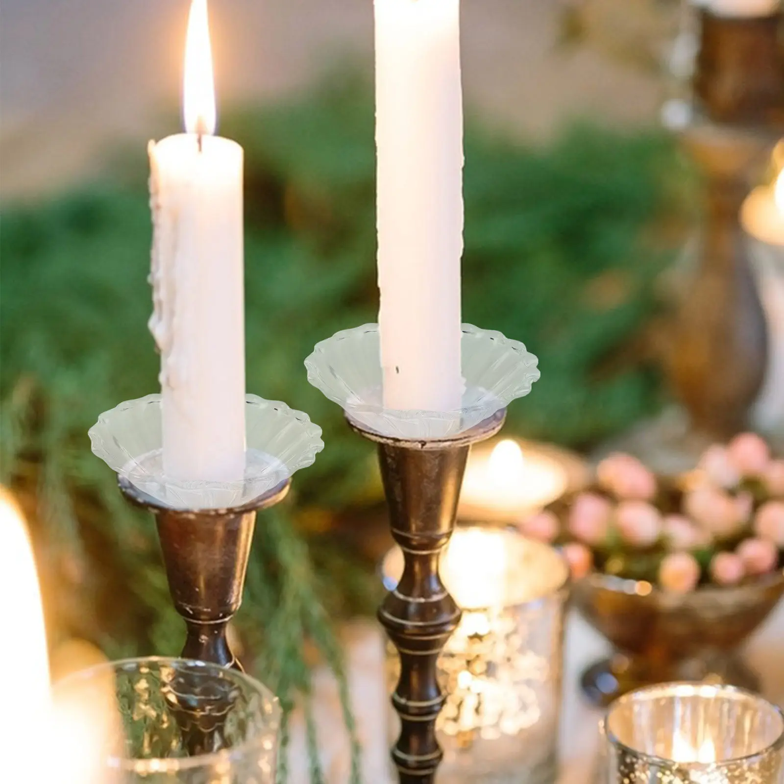 6Pcs Fluted Glass Drip Protector Heat Resistant Clear Wax Holder for Taper Candles Reusable Elegant Decorative Wax