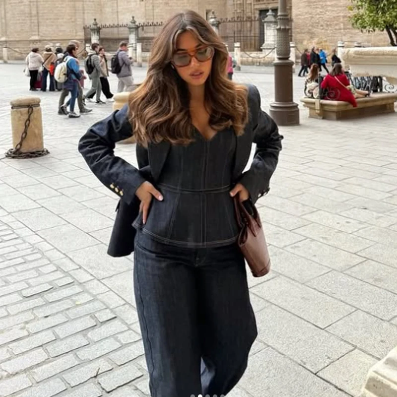 TRAF Top corto in denim senza spalline Donna Corsetto estivo Top a tubo Donna con spalle scoperte Top sexy blu senza maniche Top da festa senza schienale