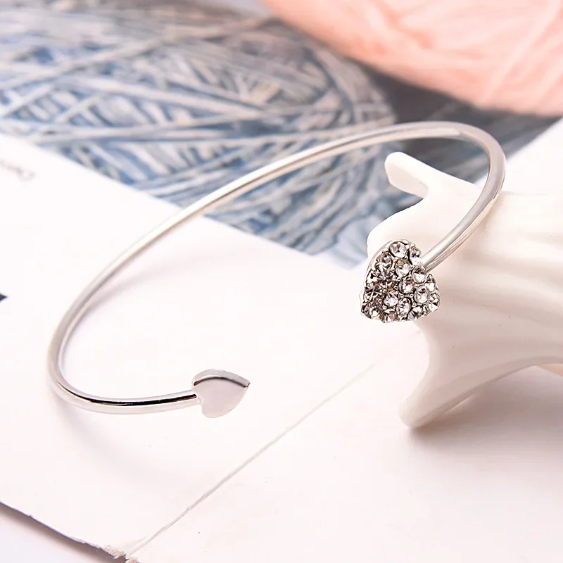 

Double heart bracelet, full diamond heart ring, open gold-plated heart-shaped bracelet