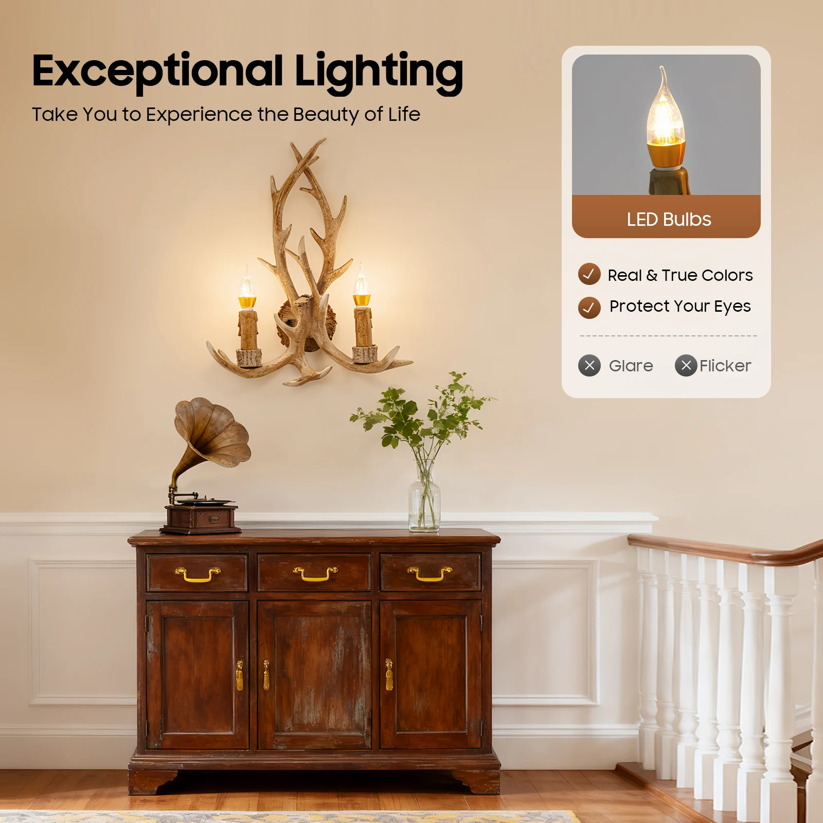 

Wall Lamp, Antler Wall Lamp, 110V Retro LED Wall Light, Antler Design Wall Lamp Fixture Ideal for Christmas Decoration