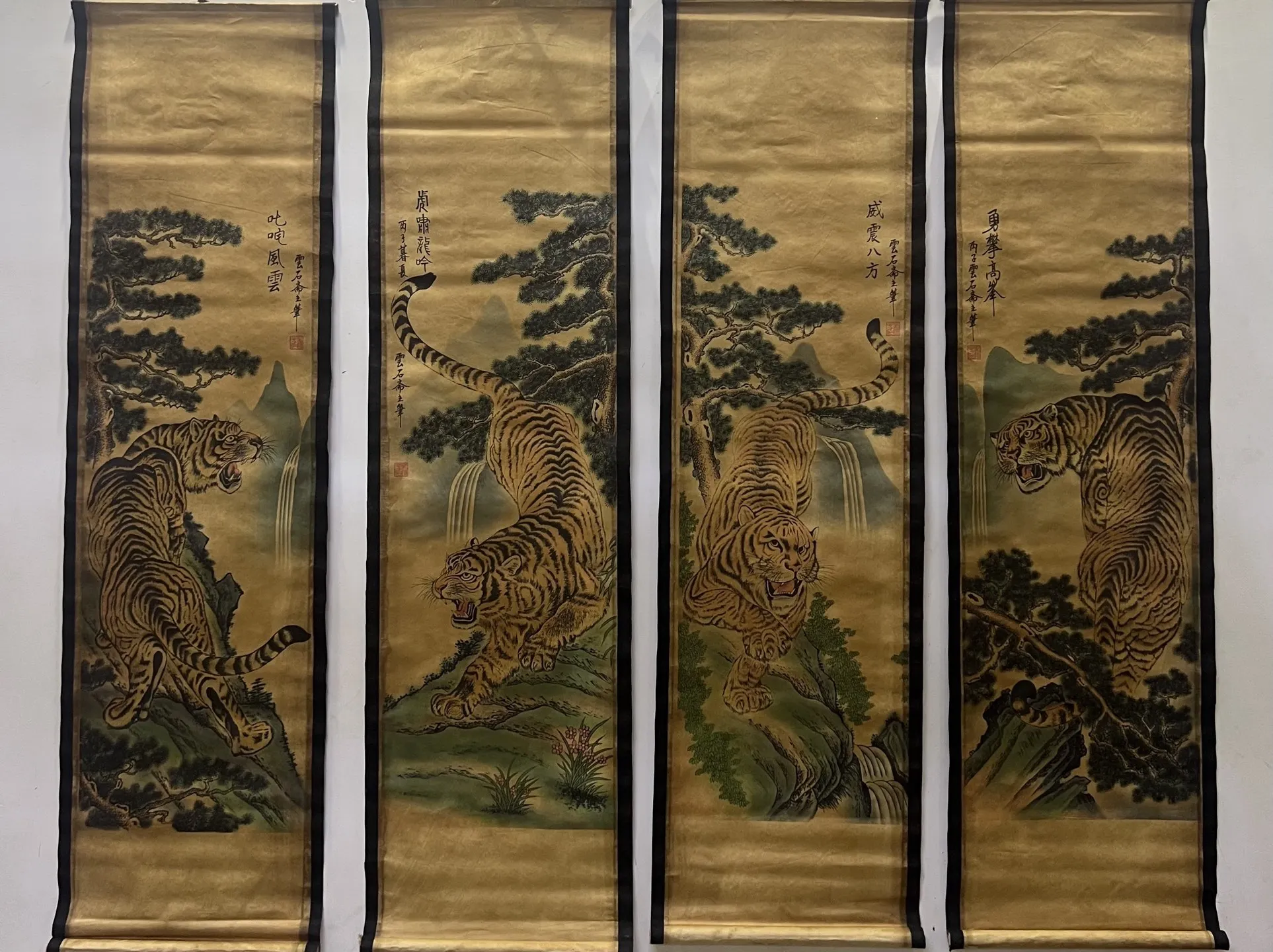 

Четырехэкранное украшение для дома, гостиной в китайском стиле, подвесная картина, мрамор, Чхай, тигр, дарит роду в престиж