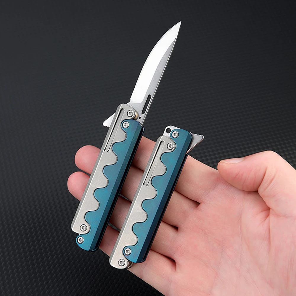 Mechanical Titanium Alloy Folding Knife Sharp D2 Steel Blade Pocket Knife Outdoor EDC Survival Camping Knife Self-defense Tools