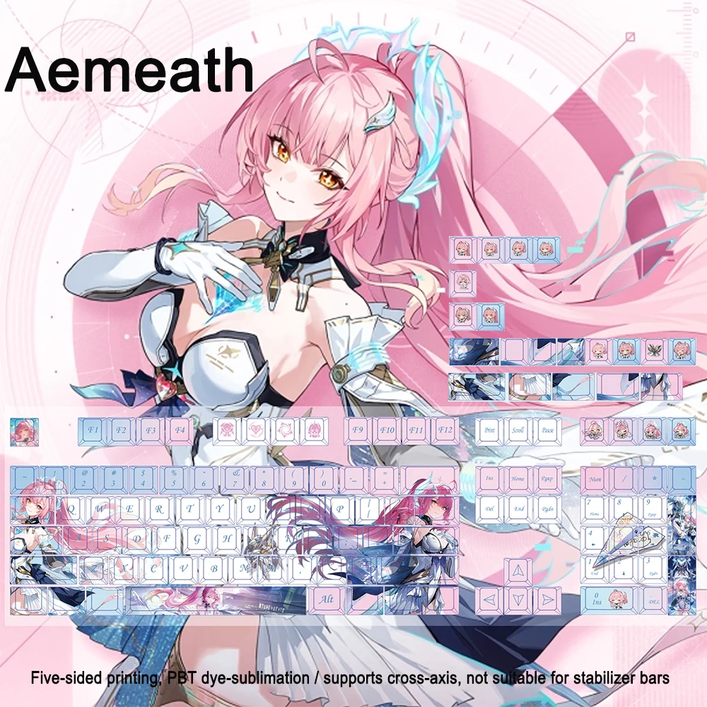 Wuthering Waves Theme Keycaps 128 Keys Cartethyia Aemeath Iuno Anime PBT Games Keycap Cherry Profile For DIY Mechanical Keyboard