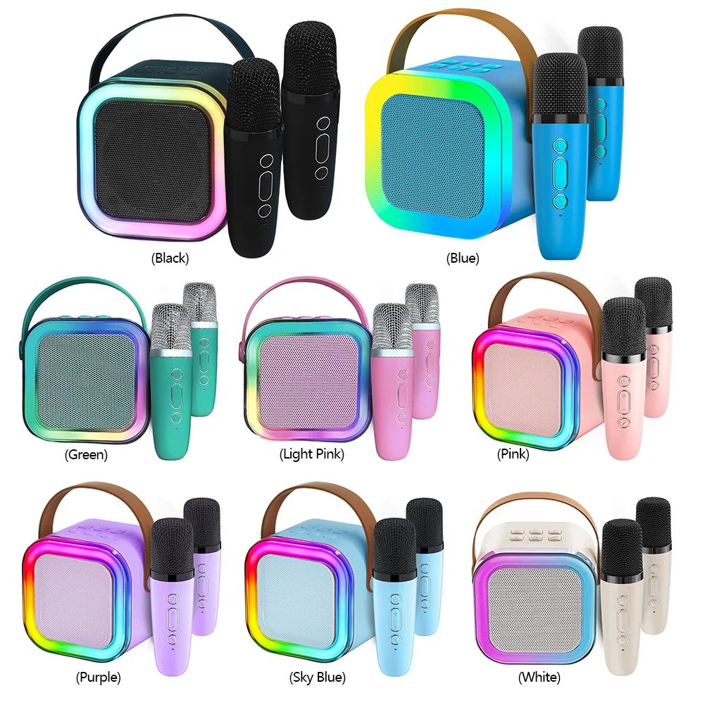 مكبر صوت كاريوكي لاسلكي بلوتوث 5.3 مكبرات صوت منزلية صغيرة مع ميكروفون لاسلكي قابل للتعديل أضواء LED مكبر صوت آلة الكاريوكي