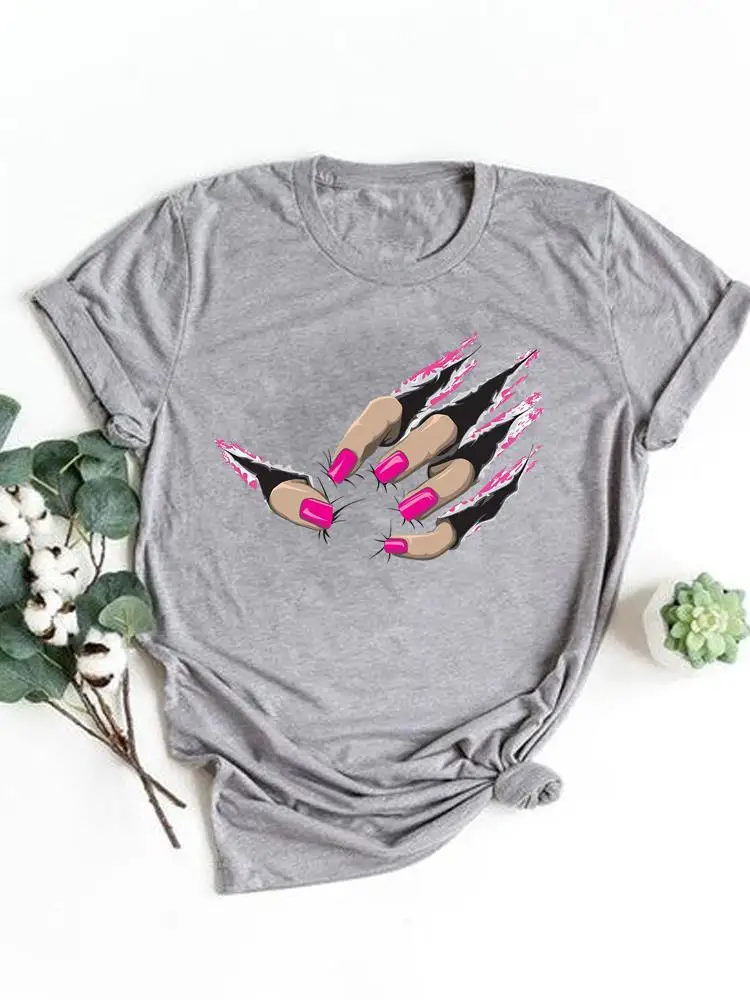T-Shirt Basic Kleidung Sommer-Top Damenmode Nagelkunst-Trend Niedlicher Aufdruck T-Shirt Modisches Kurzarm-Grafik-T-Shirt
