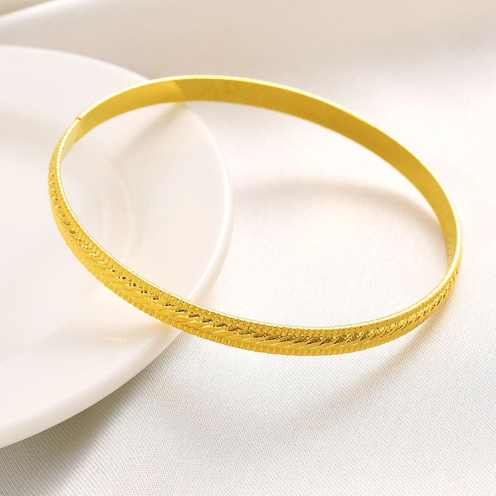 Ethpion 68MM 24K Ethiopian Wave Dubai Trendy Wedding Bangle for Women Arab African Gold Color Bracelet Jewelry Middle East Gifts