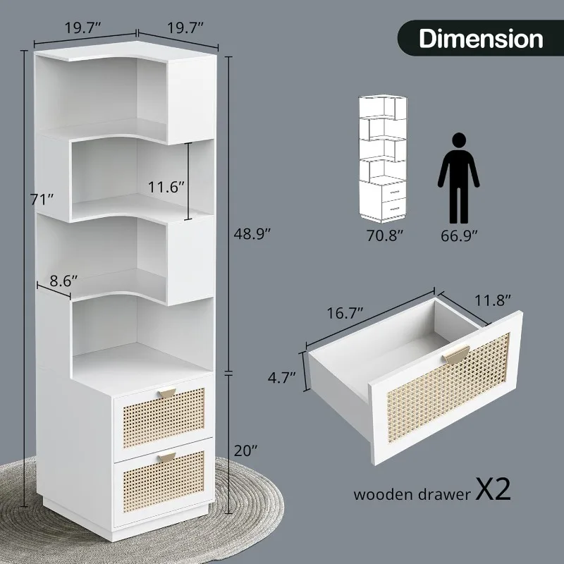 Reversibles modernes Bücherregal, DIY-Design mit Schallwand, L-förmiges freistehendes Holz-Eck-Präsentationsregal für Zuhause O