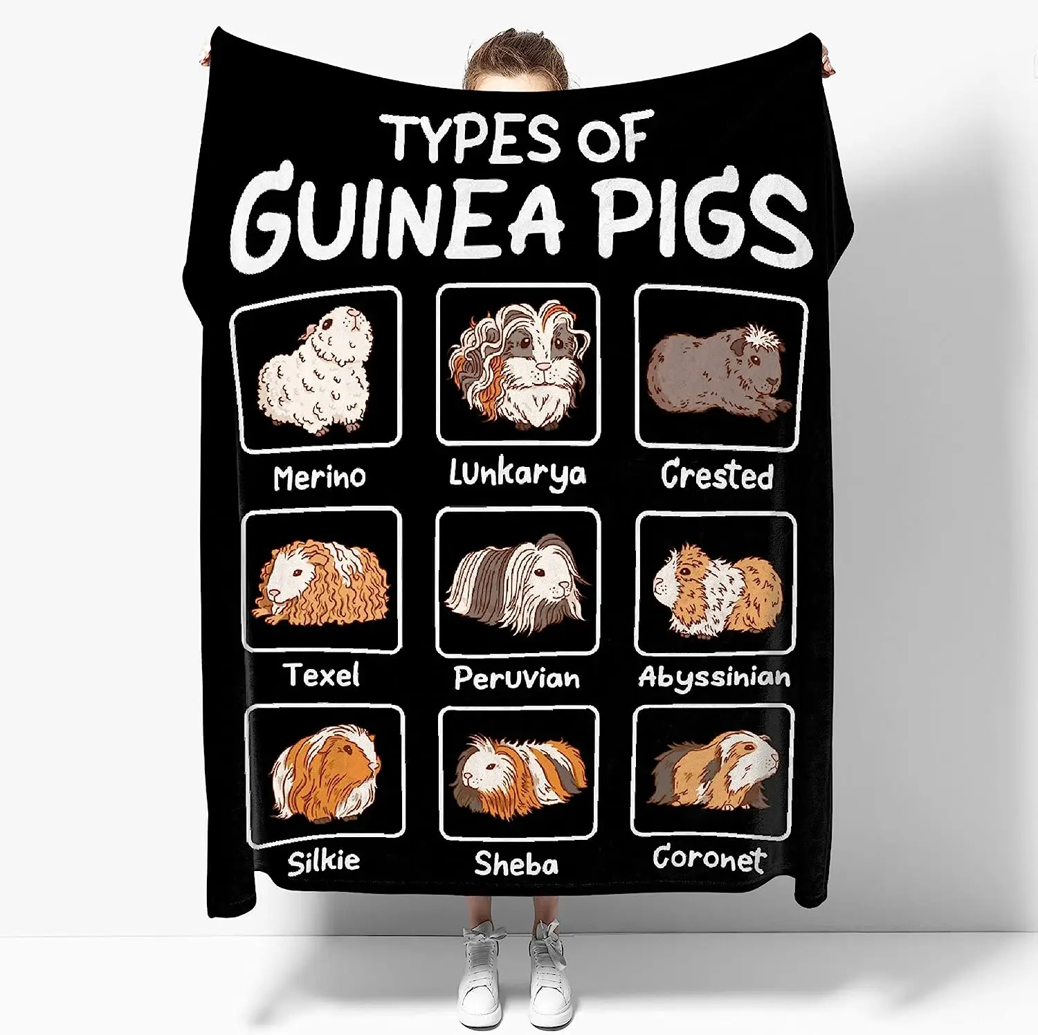 Guinea Pig Blanket Gift Lightweight Throws -Types of Guinea Pigs-Plush Cute Animals Fish Decor Kids Quilt Kawaii Soft