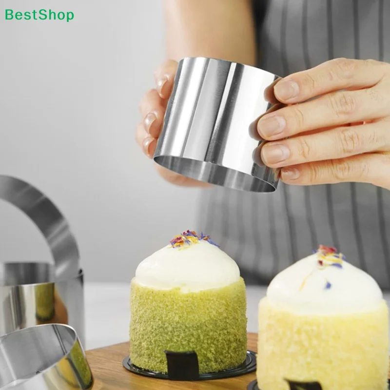 ★Stainless Steel Mousse Ring Cake Mould With Push Plate DIY Cake Dessert Pudding Rice Ball Pancake Mould Kitchen Baking Tools