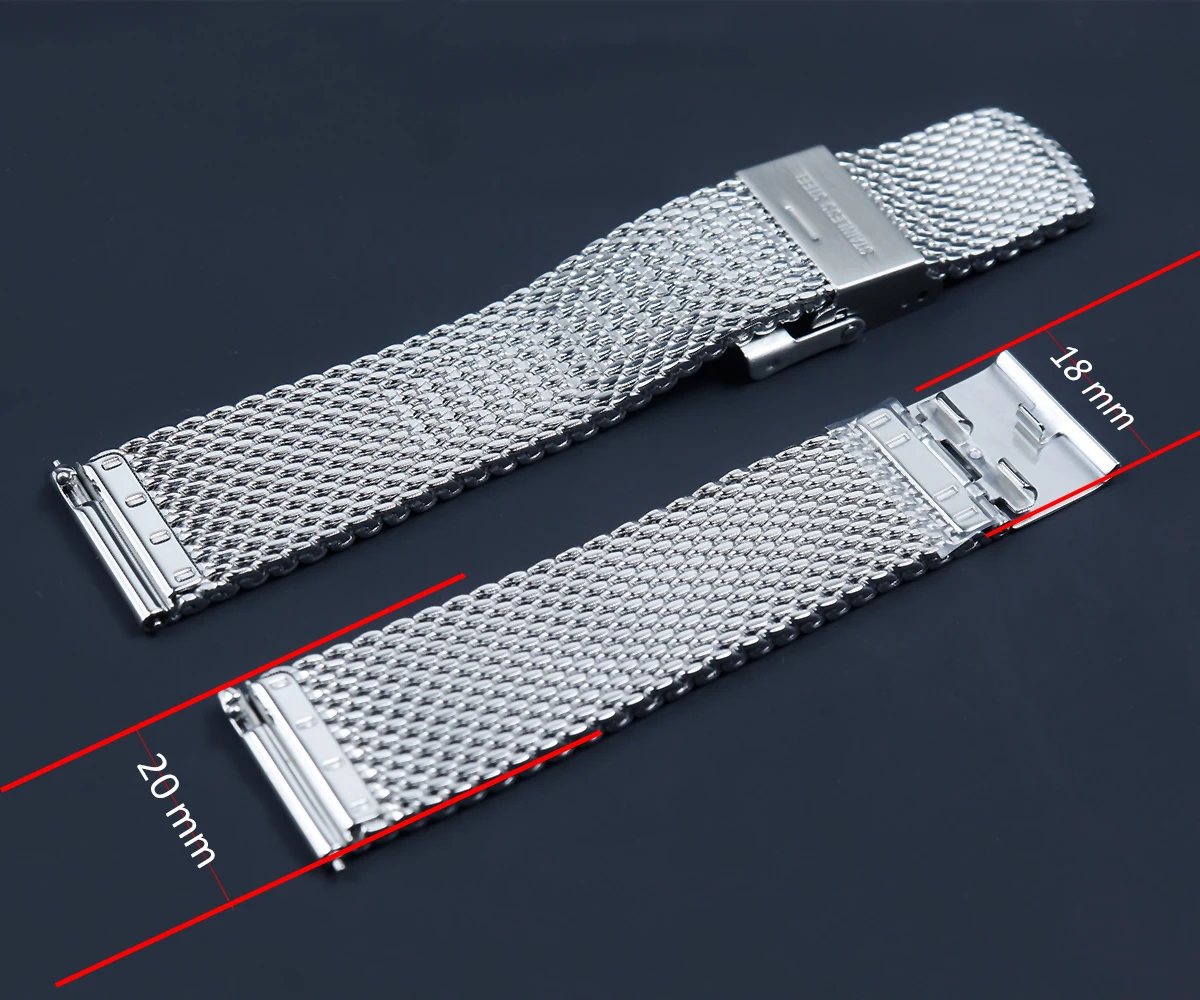 كرونوس ساعة جزء شبكة الفرقة الفولاذ المقاوم للصدأ مصقول هوك مشبك نحى 20x18 مللي متر أطراف مسطحة لا إدراج سمك 3