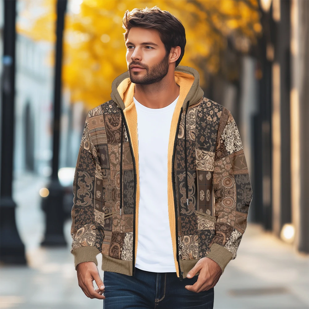 

Новинка Мужская зимняя куртка модное хлопковое пальто толстовка с принтом знаменитостей спортивная куртка с овечьим кашемировым узором и карманами на молнии