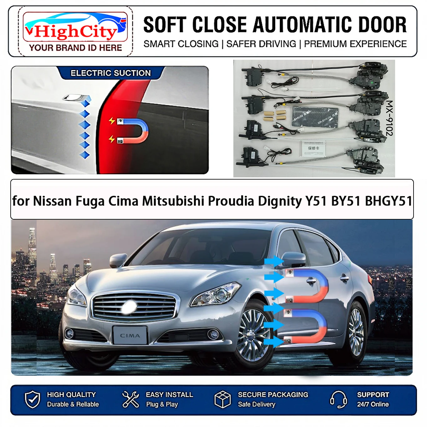 Kit de fermeture douce électrique OEM pour Nissan Fuga Cima Mitsubishi Proudia Dignity Y51 BY51 BHGY51, avec loquet intelligent anti-pincement