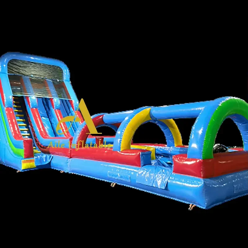 Longest Inflatable Slip n Slide Custom Dual Lane Waterslide With Pool Commercial Party Rental Game