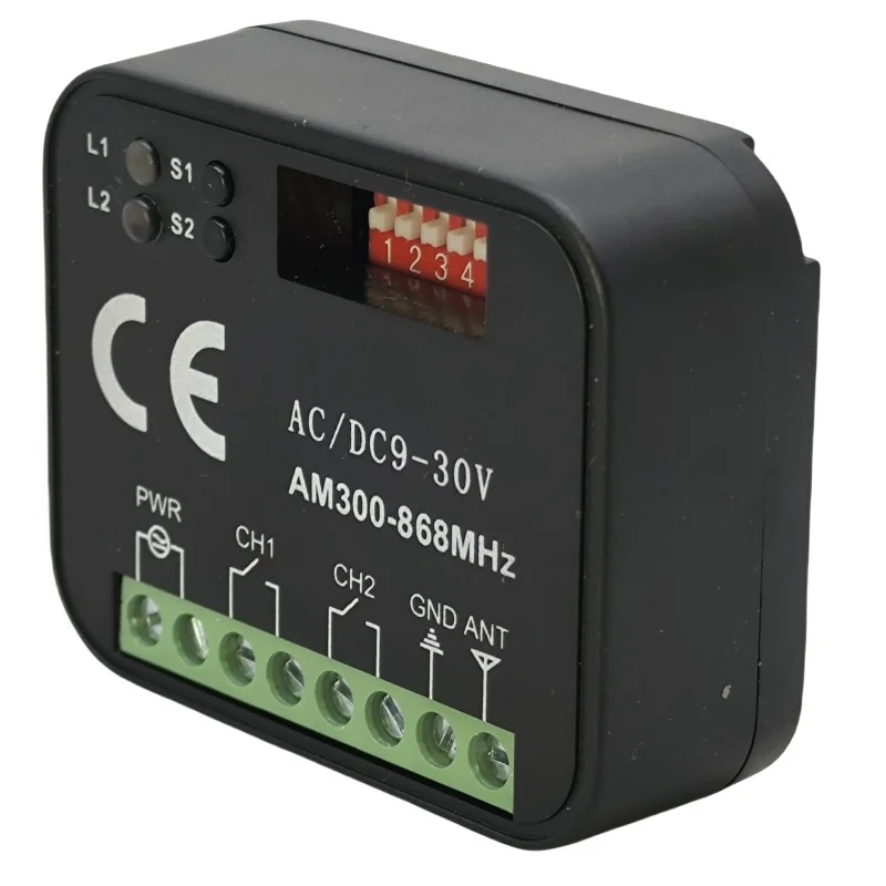Universal Garage Door Remote Control Receiver RX, 433/868MHz Multi Frequency, AC/DC 9-30V 85-250V Relay Module, 2 Channels