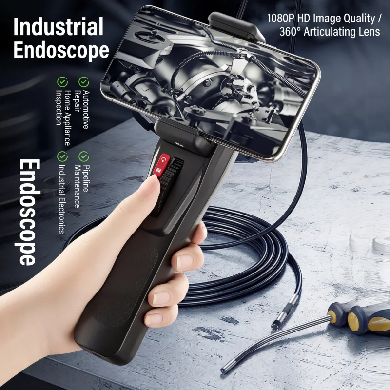 360° Rotatable Industrial Endoscope HD Waterproof Camera Video Recording Taking Photo Pipeline Drainage Inspection for Car Repai