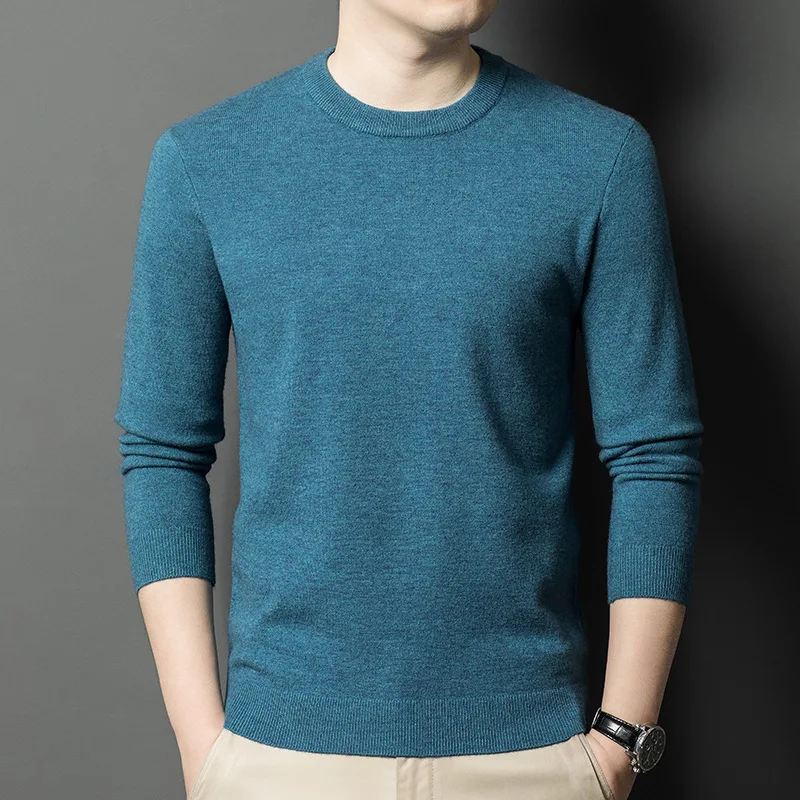 سترة بتصميم جديد لعام 2025 للرجال للربيع والخريف مريحة برقبة دائرية بلون سادة سترة متماسكة عالية الجودة للتدفئة من الأسفل للرجال