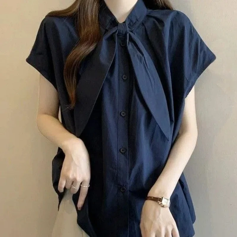 

Корейская однотонная универсальная молодежная рубашка, топы, новая летняя свободная простая модная блузка с короткими рукавами, повседневная женская одежда в ленивом стиле