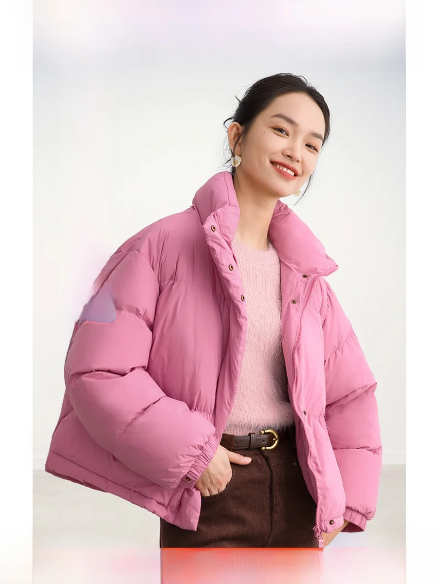 

ROCO2026 Winter Thiened White Du down Puffer Jaet Loose Bread Sle Warm Anti-Cold Nylon Retro Commute Sle Women's Coat