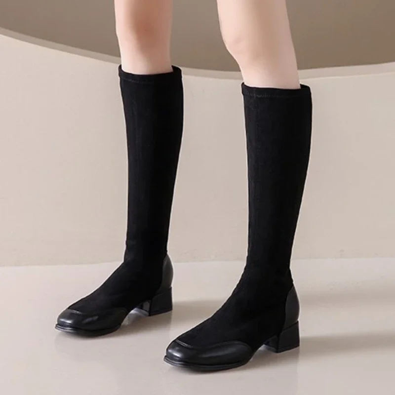 Ladies Shoes on Sale 2023 New Sleeve Women's Boots Winter Square Toe Solid High Tube Square Root Large Size Fashion Boots