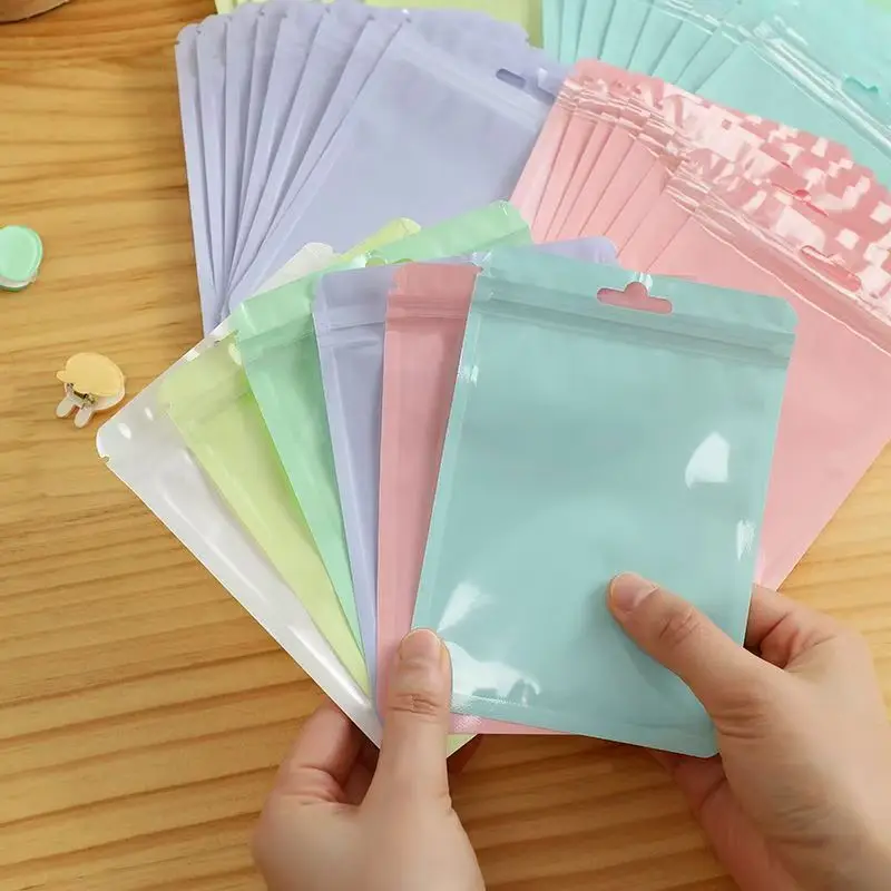 Blue Macaron Color Inner-Printed Ziplock Bags, 50 Pieces, One Side Transparent and One Side Colored, Self-Sealing Bags for Stationery and Jewelry Storage, Card and Document Packaging Bags