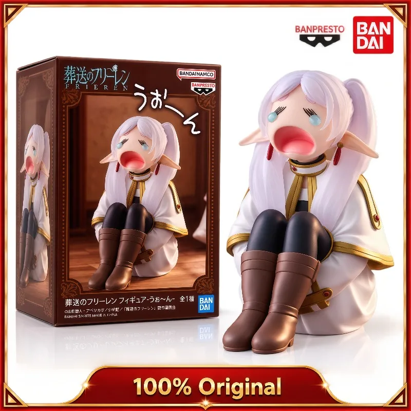 100% Original en stock, figurine anime Chibi Banpresto Frieren Beyond Journey's End assise en pleurs, décoration de bureau, cadeau pour les fans