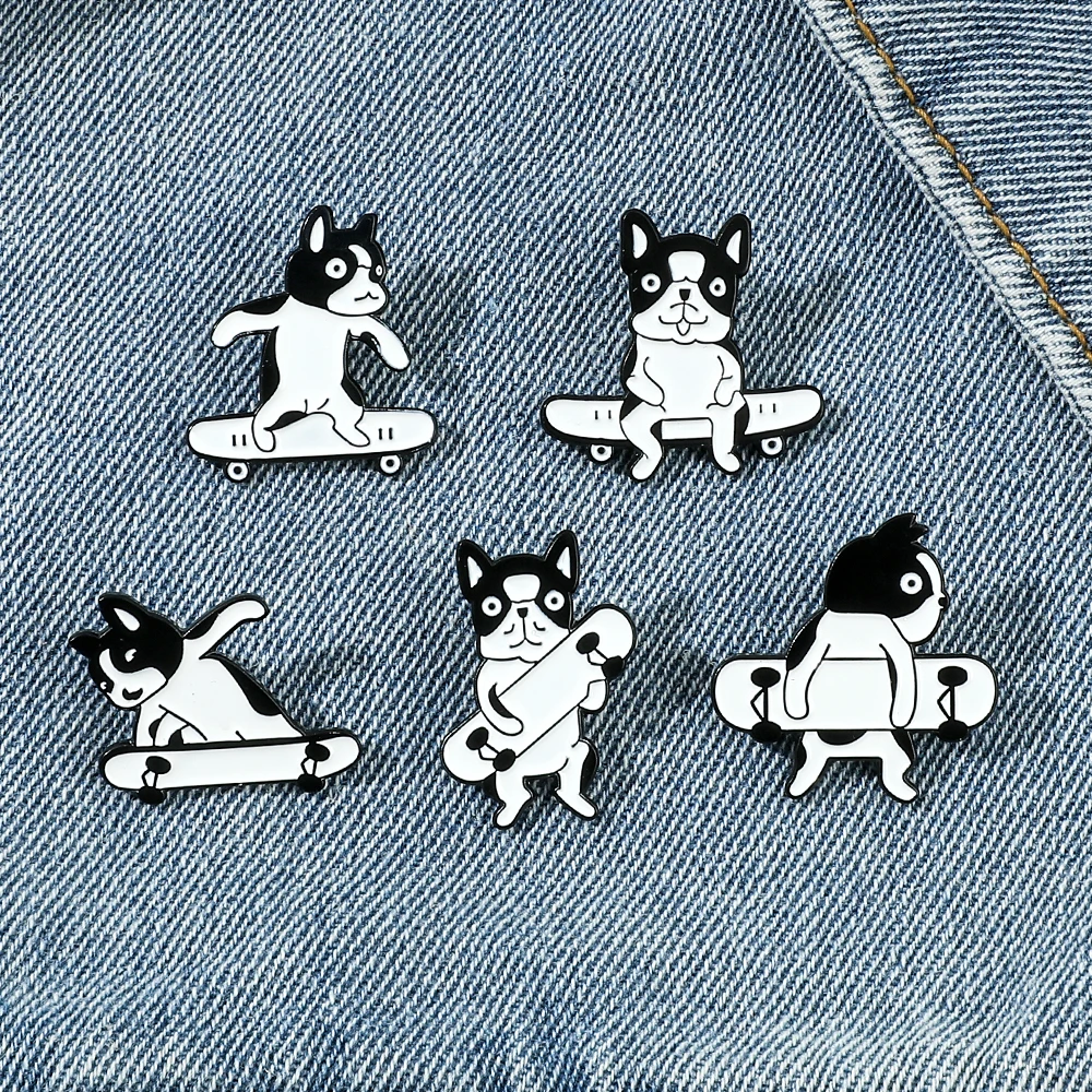 5 Pcs Funny Skateboard Dog Brooch Y2K Personality Shapi Dog Playing Skateboard Enamel Pin Metal Paint Badge Backpack Clothing