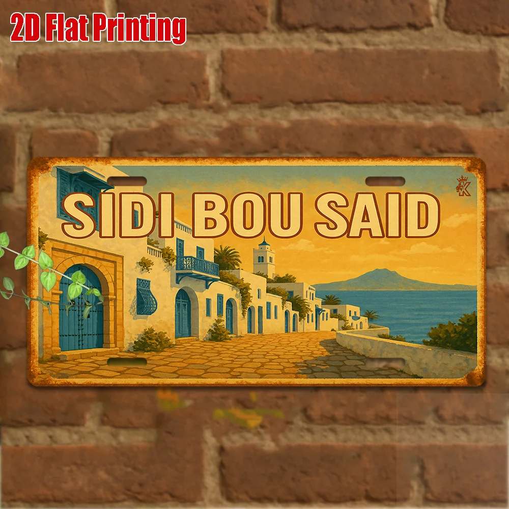 2D Flat, 2D Flat Printing, 1pc, Vintage Metal Sign, Only for decoration, Outdoor Wall Art (29.97cm * 14.99cm), SIDI BOU SAID Alu