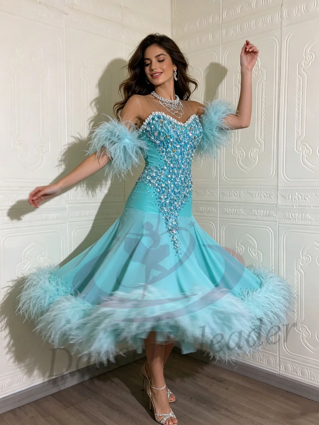 

Latin Dance Adult Children's Dress AB Diamond High-End Custom Large Pearl Fluff Skirt Precisely Tango Women's Clothing
