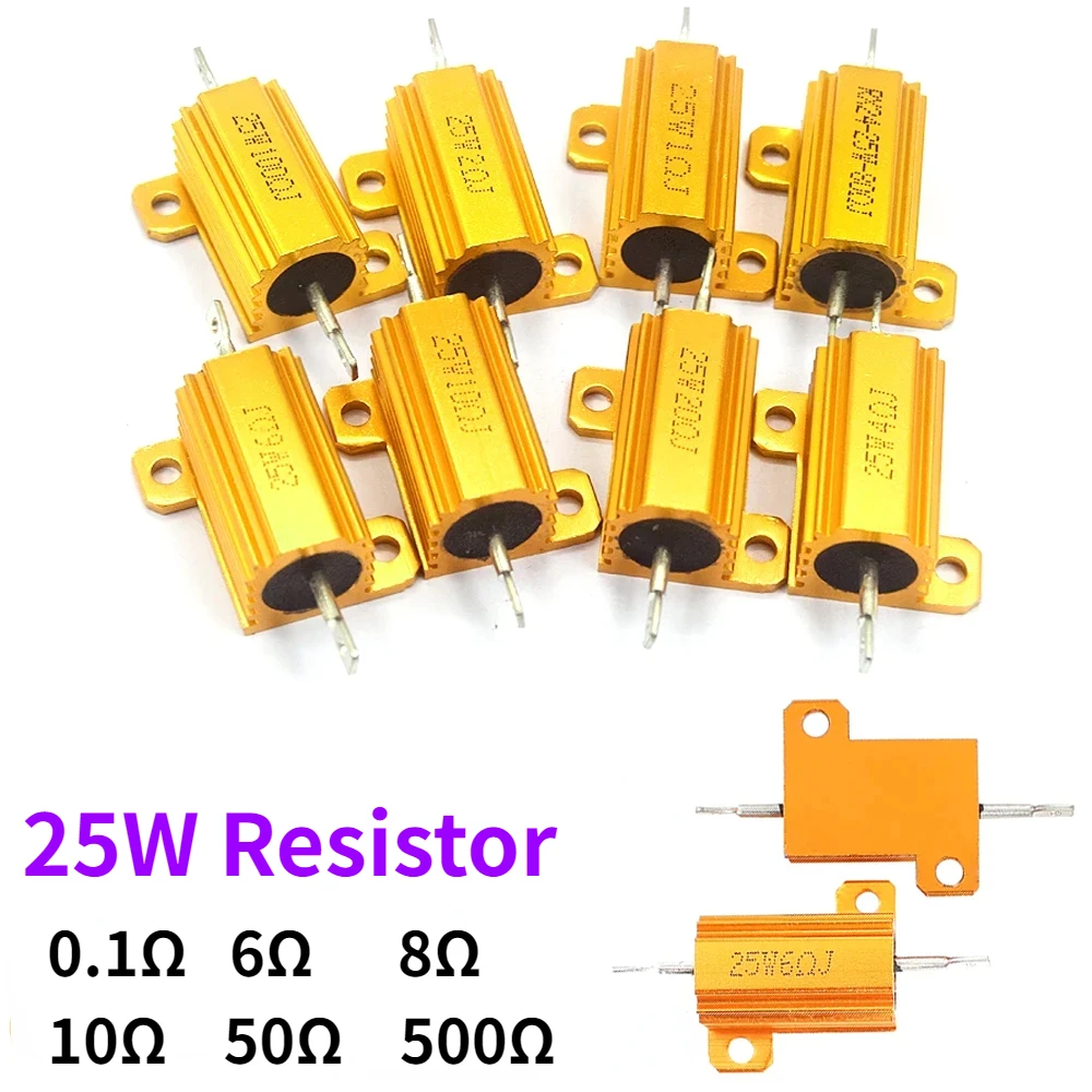 1 pc 25W Aluminum Power Metal Shell Case Wirewound Resistor 10R to 500R Ohms- 0.1R 6R 8R 10R 50R 500R resistance