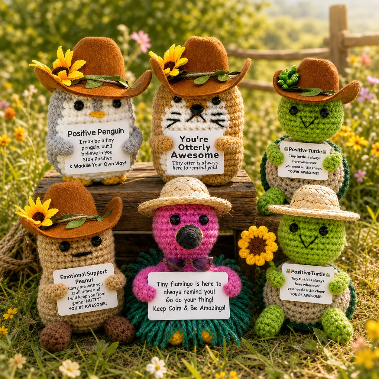 Cowboy Series Positive Energy Cute Animal Handmade Woven Doll with Encouragement Card Mini Desktop Decoration Gift