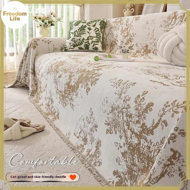 Floral Chenille Sofa Covers Reversible Non Slip Luxury Sofa Protector for L-Shaped 2/3/4 Seater Living Room Throw Seat Covers