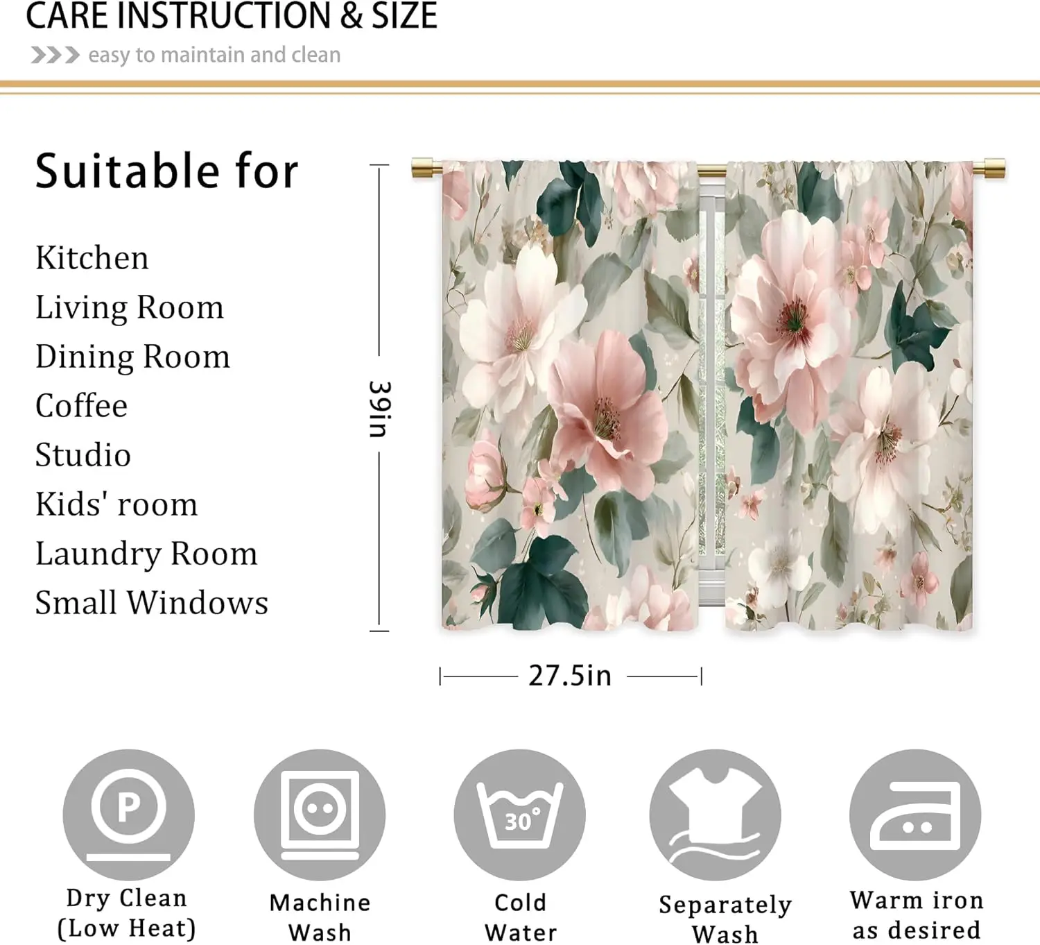Elegant Peony Floral Curtains 2pcs Botanical Print Window Drapes for Home Decor Romantic Cottage Style Bedroom Curtains