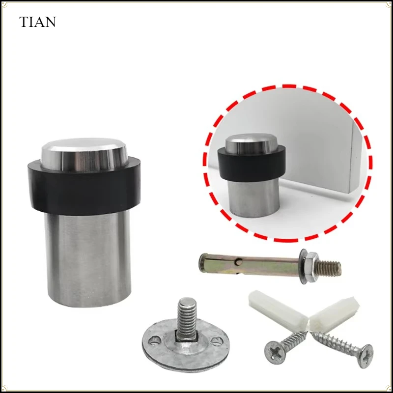 Stainless Steel Door Stop Closer Stoppers Anti-Collision Rubber Bumper Floor Mounted Glass Door Security Protection Hardware