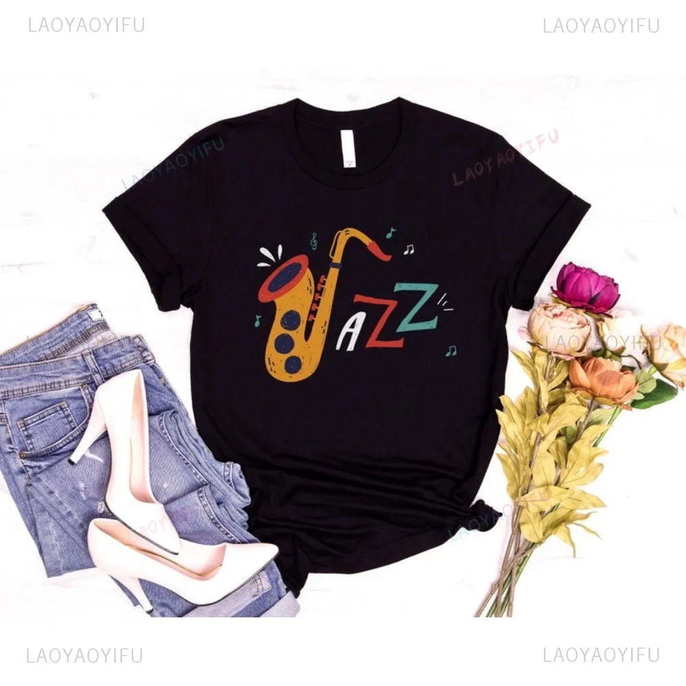 Jazz Music Cotton Tshirt Saxophone Gift Saxophone Shirt Jazz Music Printing Men Tee Fashion Unique O-neck Cotton Casual Clothes