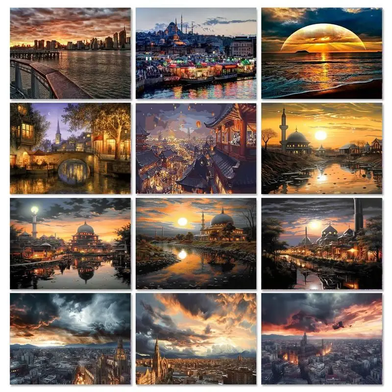 

GATYZTORY Frame Painting By Numbers Kits City Landscape Modern Drawing Coloring By Numbers Acrylic Paint For Home Decor