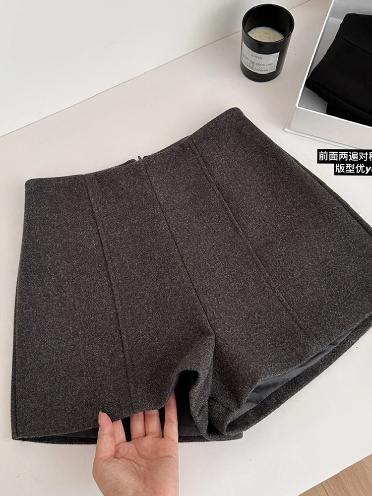 Fall Winter Women French Vintage Old Money Mini A-line Vintage Woolen Skirt High Street Korean Culottes Office Lady High Waist