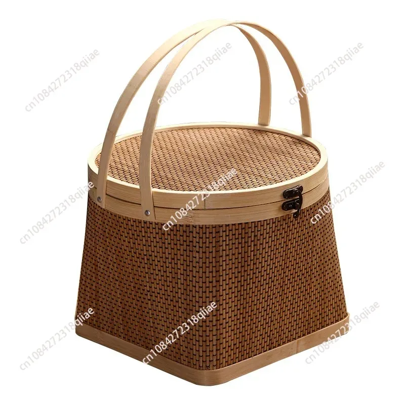Бамбуковая плетеная корзина для торта Cabas Moon, верхняя круглая нижняя корзина Zongzi, корзина с фруктами, новогодние товары, чай, бамбук