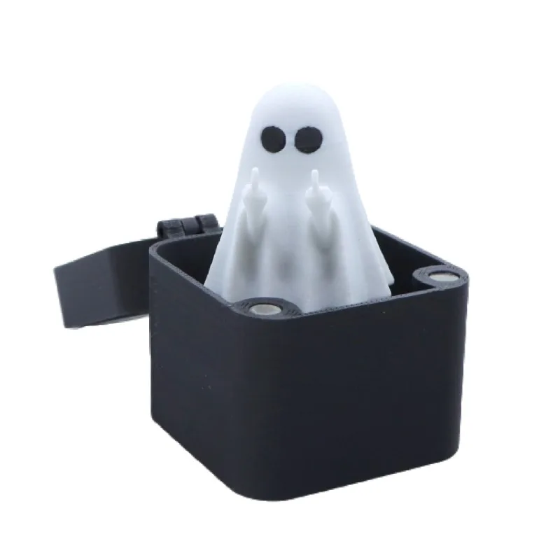 Funny Middle Finger Ghost in Box, 3D Printed Cute Ghost Figurine, Halloween Desk Decor, Novelty Gag Gift