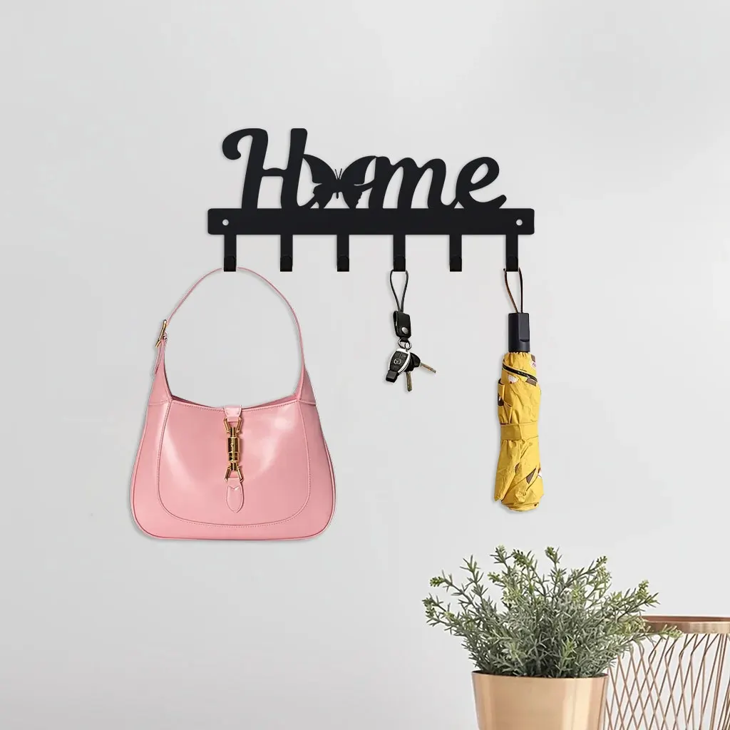 1pc Home Metal Key Holder for Wall Decor Butterfly 6 Hooks Wall Mounted Key Rack， coat rack，wall hooks，coat hooks，coat hanger