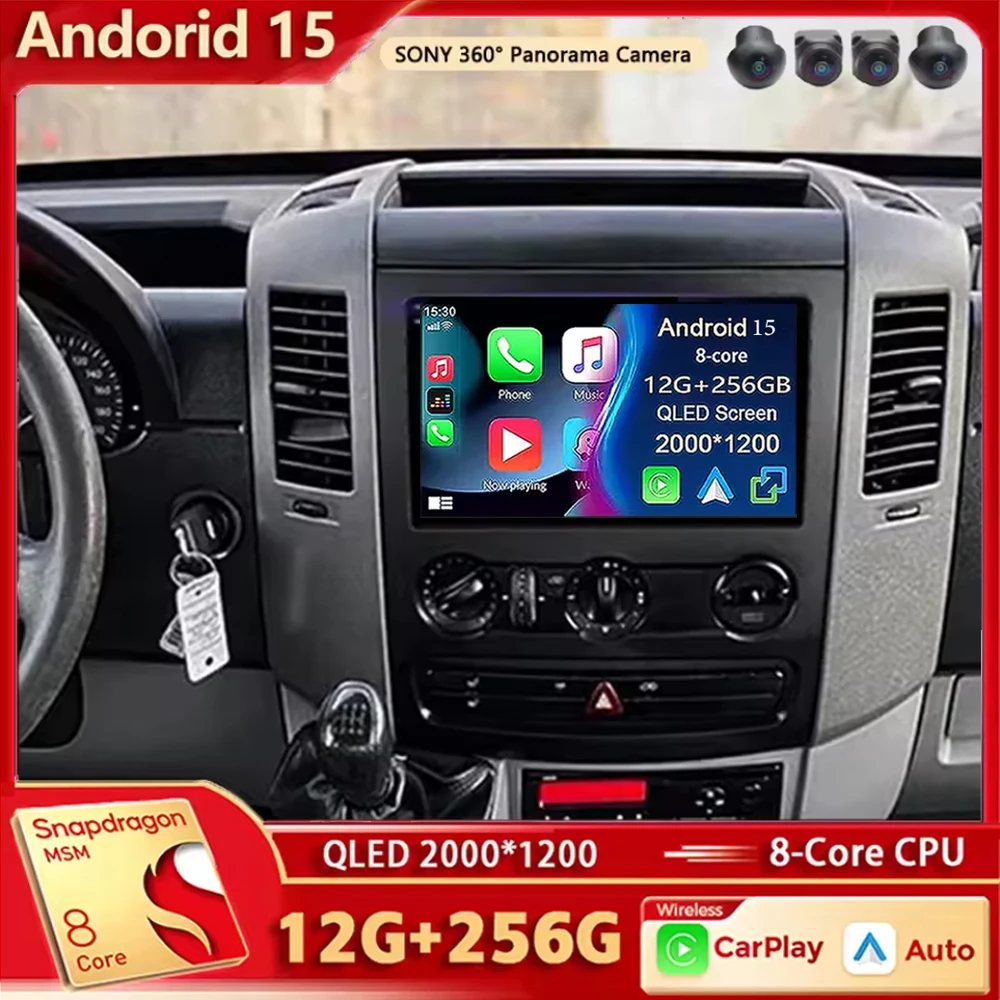 

Автомобильный радиоприемник, мультимедийный видеоплеер, GPS, стерео CarPlay Android 15 для Benz Sprinter Volkswagen Crafter 2006-2015 2K QLED Android
