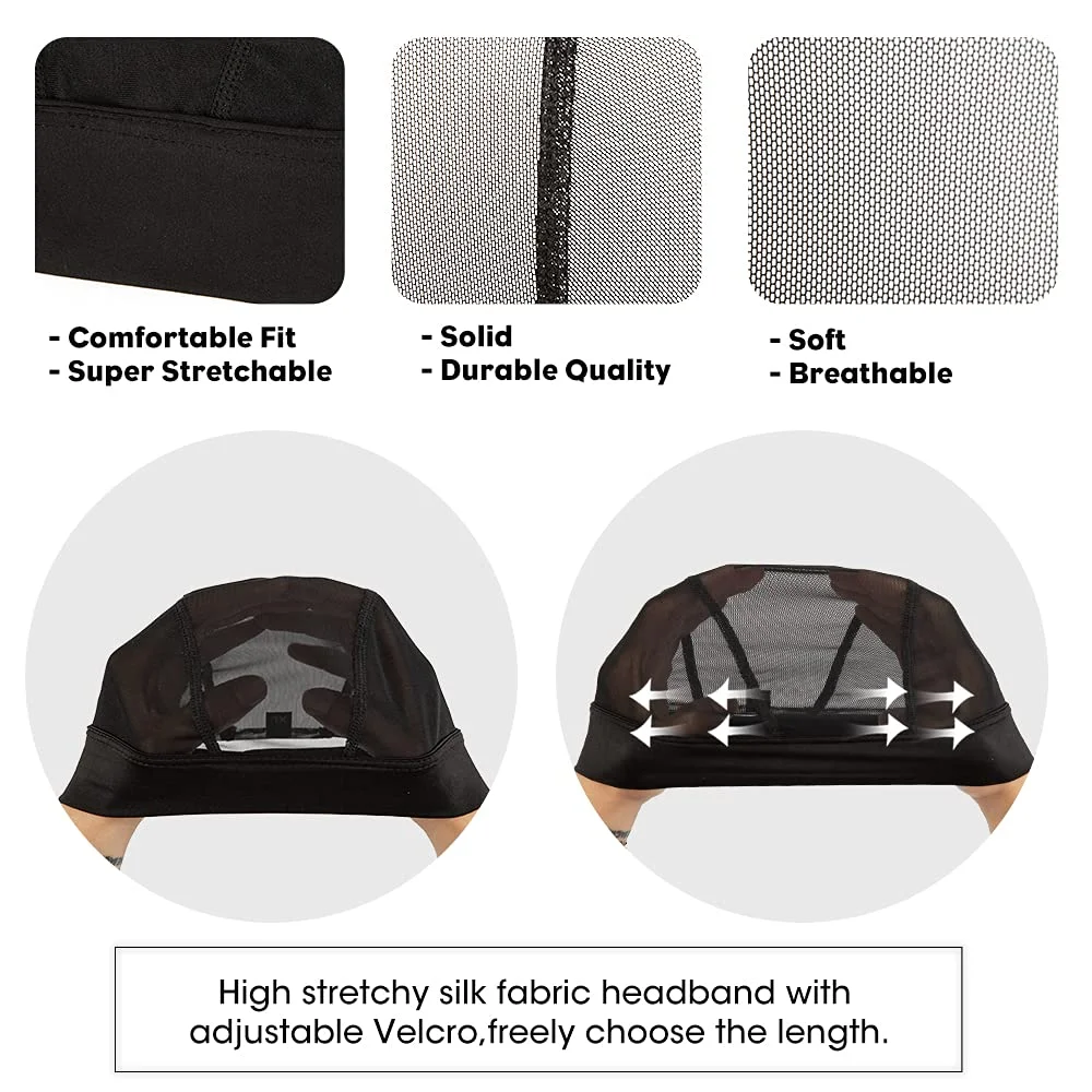 3 stks/partij hoofdband pruik cap voor pruik maken verstelbare pruik grip cap mesh dome cap rekbaar haarnet voor mannen vrouwen diy zwart