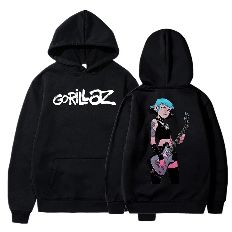 سترة بغطاء للرأس للنساء والرجال مطبوعة من Gorillaz بلوفرات للخريف والشتاء بأكمام طويلة وفضفاضة وناعمة معطف ملابس الشارع