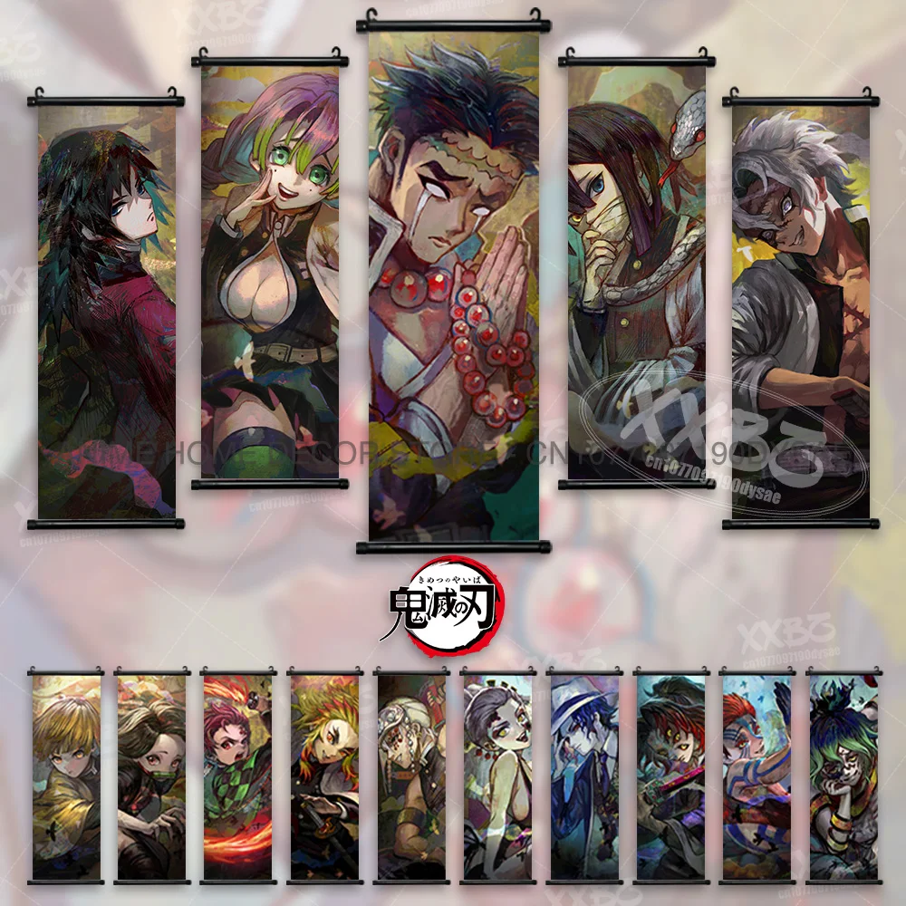 

Demon Slayer Poster Akaza Hanging Painting Kaigaku Wall Art Kamado Tanjirou Home Decor Kanroji Mitsuri Kokushibou Scroll Picture