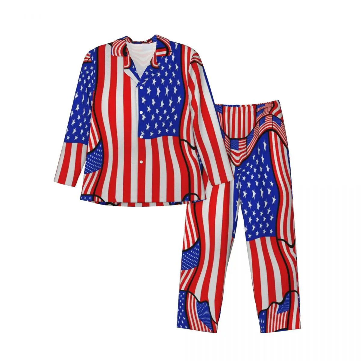 Soft American Flag Pajamas Set Spring Soft American Flag Cute Soft Leisure Sleepwear Men 2 Pieces Casual Loose Custom Home Suit